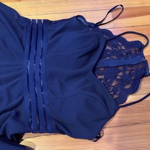 Navy cocktail dress.